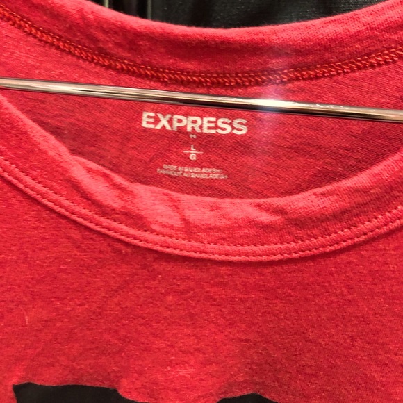 EXPRESS Red Graphic Sporty Logo Modal Knit TShirt athletique sizeL like new cond - Picture 10 of 11